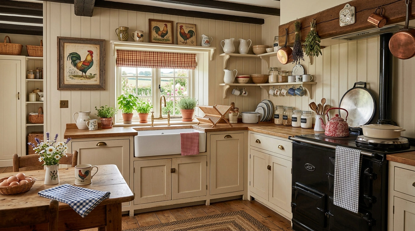 Use rustic wood and woven storage for warmth